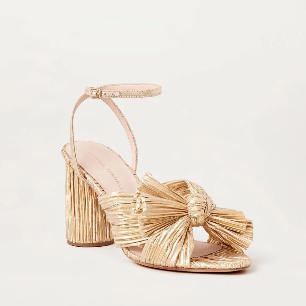 NEW Loeffler Randall Camellia Gold Pleated Bow Heel Size 9.5